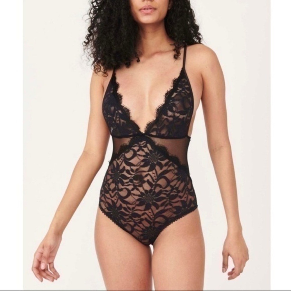 Free People Speed Date Lace Bodysuit‎ Black Size XS Witchycore Grunge NEW NEW